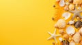 Many different seashells on bright yellow background. Neural network ai generated Royalty Free Stock Photo