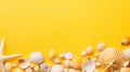 Many different seashells on bright yellow background. Neural network ai generated Royalty Free Stock Photo