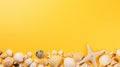 Many different seashells on bright yellow background. Neural network ai generated Royalty Free Stock Photo