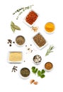 Many different spices on white background Royalty Free Stock Photo