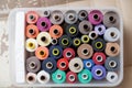 Many different spools of thread top view Royalty Free Stock Photo