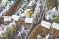 Many different traditional italian colorful spices at market in Royalty Free Stock Photo