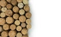 Many different wine corks from above, copy space on right Royalty Free Stock Photo