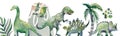 Many dinosaur on wooden board. Watercolor Jurassic border with dino. Dino Park Poster. Royalty Free Stock Photo