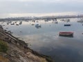 A lot of boats docked on a cloudy day