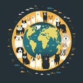 many dogs around the world in a circle with the earth in the background