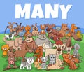 Many dogs and cats cartoon characters group Royalty Free Stock Photo