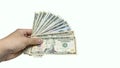 Many dollars, dollars in the hands of businessmen and Royalty Free Stock Photo