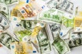 Fake dollars and euro crumpled money background Royalty Free Stock Photo