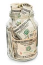 Many dollars in a glass jar Royalty Free Stock Photo