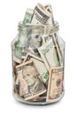 Many dollars in a glass jar Royalty Free Stock Photo