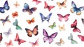 many drawn different butterflies isolated on white background Royalty Free Stock Photo