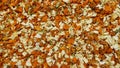 Many dried spicy herb and vegetables for food aroma. Chopped Dried ready for cooking Royalty Free Stock Photo