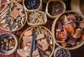 Many Dried Thai herbs from natural in wooden basket