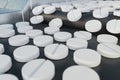 Many drugs on pharmaceutical production line. 3D rendered illustration.