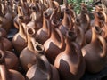 Many earthenware jugs for wine