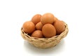 Many eggs in a wooden basket