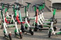 Many Electric E scooters , escooter or e-scooter on street in Berlin