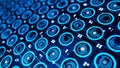 Many electronic circles. Many small electronic blue circles on dark background. Abstract animation of electronically