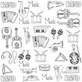 Many element music tools doodles Royalty Free Stock Photo
