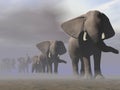 Elephants in a row - 3D render Royalty Free Stock Photo