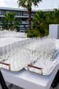 Many empty champagne or wine glasses on table close-up Royalty Free Stock Photo