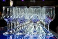 Many empty empty wine glasses Royalty Free Stock Photo