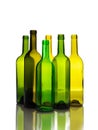 Many empty green wine bottles isolated