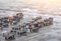 Many empty luggage carts at the airport in the parking lot Royalty Free Stock Photo