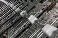 Many empty shopping carts in a row Royalty Free Stock Photo