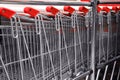 Many empty shopping carts in supermarket Royalty Free Stock Photo