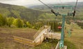 Many empty ski lift chairs in a row close up in the summer Royalty Free Stock Photo