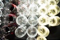 Many Empty Wine Glass in order on table and yellow Royalty Free Stock Photo