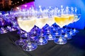 Many Empty Wine Glass in order on table and yellow Royalty Free Stock Photo