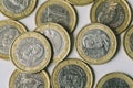 Many Euro coins close up on a white background Royalty Free Stock Photo