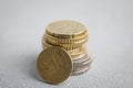 Many Euro coins on white table, closeup Royalty Free Stock Photo