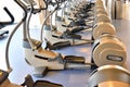 Many exercise bicycle in a fitness center