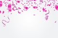 Many Falling Pink Tiny Confetti Isolated On White Background. Vector Royalty Free Stock Photo