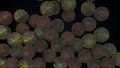 Many falling rusty spheres, computer generated. 3d render of abstract old background
