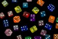 Many falling translucent multicolored dices Royalty Free Stock Photo