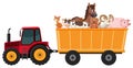 Many farm animals on the tractor Royalty Free Stock Photo