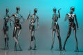 many fashion shiny female mannequins for clothes. Metallic manne