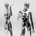 many fashion shiny female mannequins for clothes. Metallic manne