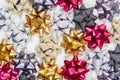 Many festive bows on white background