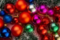 Many festive multicolored decorative balls
