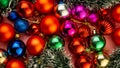 Many festive multicolored decorative balls