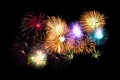 Many fireworks in the middle of the black background Royalty Free Stock Photo