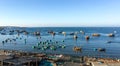 Many fishing boats dock at the pier in Phan Thiet, Vietnam