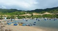 Many fishing boats docking at the pier in Phan Rang, Vietnam