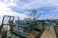 Many fishing boats are docking at the sea in Chon Buri Province Royalty Free Stock Photo